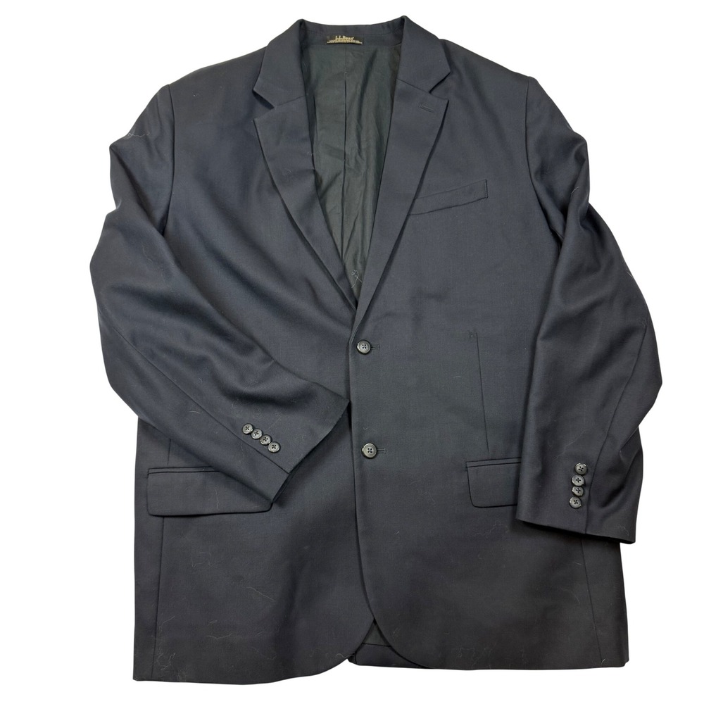 L.L. Bean Men Navy Blue Two Button Wool Blazer Sport Coat Jacket Size L 26x33.5
